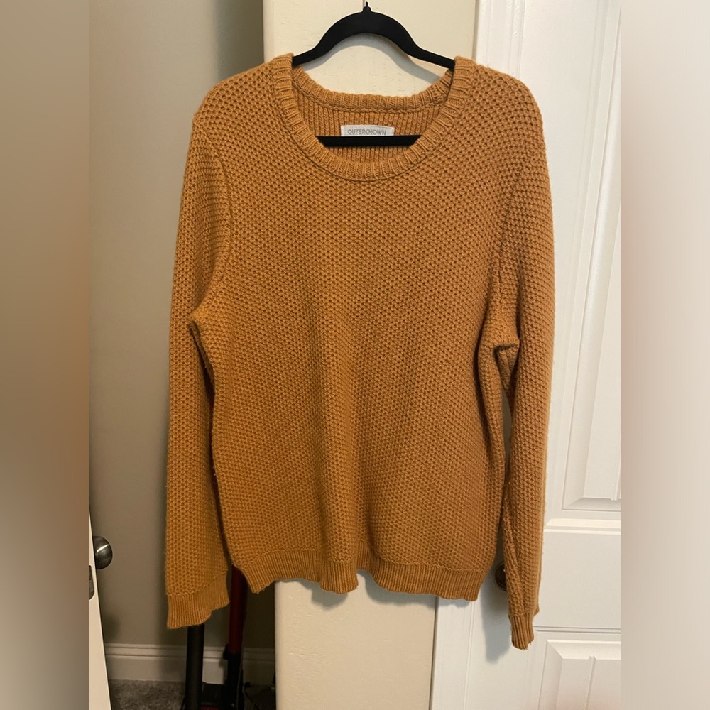 Outerknown Mustard Waffle-Knit Crewneck Sweater